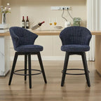 Wing Back Swivel Bar Stools Set of 2 - 25 Counter Height Adjustable Stools with Wood Legs & Chenille Upholstery, Leveling Feet