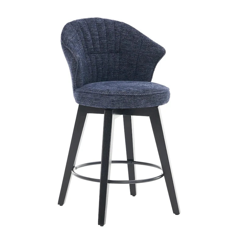Wing Back Swivel Bar Stools Set of 2 - 25 Counter Height Adjustable Stools with Wood Legs & Chenille Upholstery, Leveling Feet