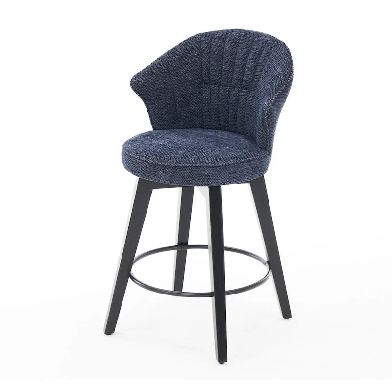 Wing Back Swivel Bar Stools Set of 2 - 25 Counter Height Adjustable Stools with Wood Legs & Chenille Upholstery, Leveling Feet