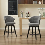 Wing Back Swivel Bar Stools Set of 2 - 25 Counter Height Adjustable Stools with Wood Legs & Chenille Upholstery, Leveling Feet