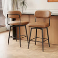 360 Swivel Bar Stools Set of 2 - Leather Upholstered Counter Height Stools with Iron Base for Kitchen Island & Office