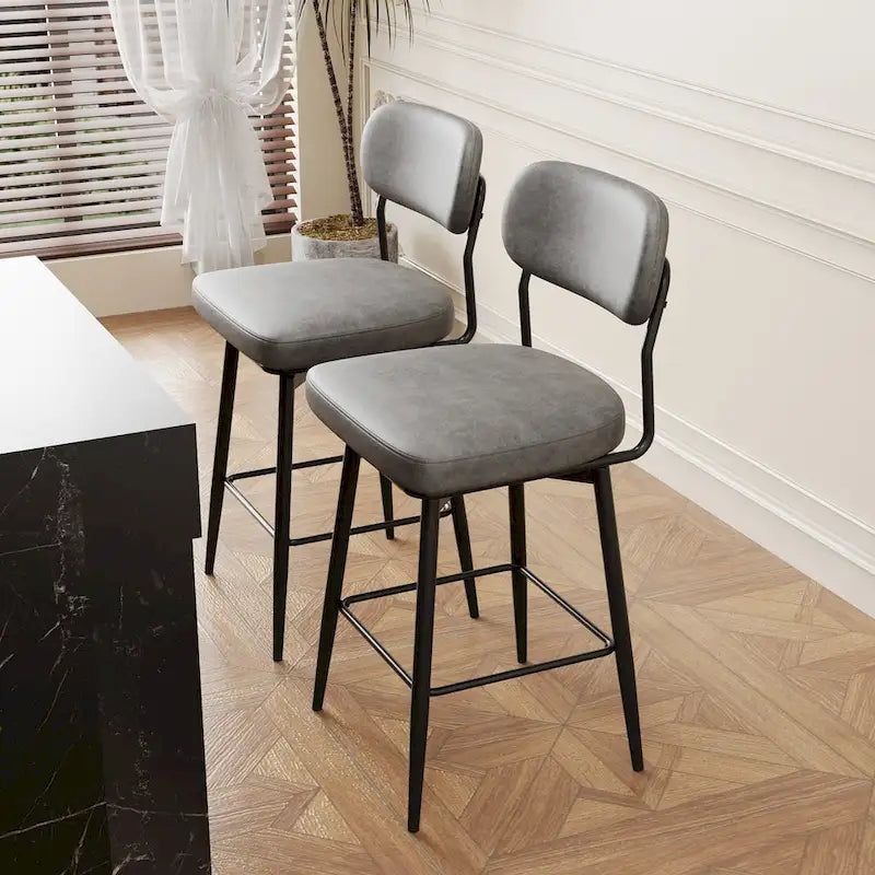 360 Swivel Bar Stools Set of 2 - Leather Upholstered Counter Height Stools with Iron Base for Kitchen Island & Office