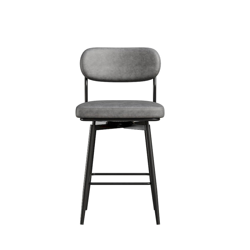 360 Swivel Bar Stools Set of 2 - Leather Upholstered Counter Height Stools with Iron Base for Kitchen Island & Office