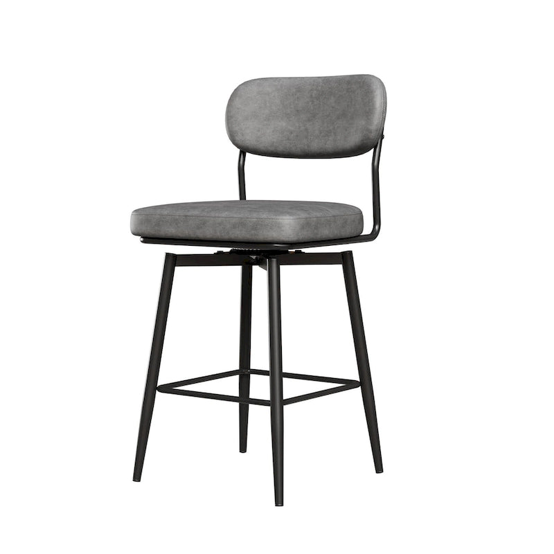 360 Swivel Bar Stools Set of 2 - Leather Upholstered Counter Height Stools with Iron Base for Kitchen Island & Office