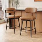 360 Swivel Bar Stools Set of 2 - Leather Upholstered Counter Height Stools with Iron Base for Kitchen Island & Office