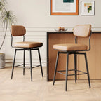 360 Swivel Bar Stools Set of 2 - Leather Upholstered Counter Height Stools with Iron Base for Kitchen Island & Office