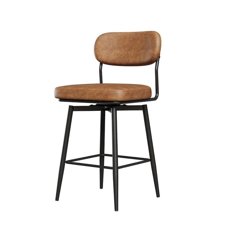 360 Swivel Bar Stools Set of 2 - Leather Upholstered Counter Height Stools with Iron Base for Kitchen Island & Office