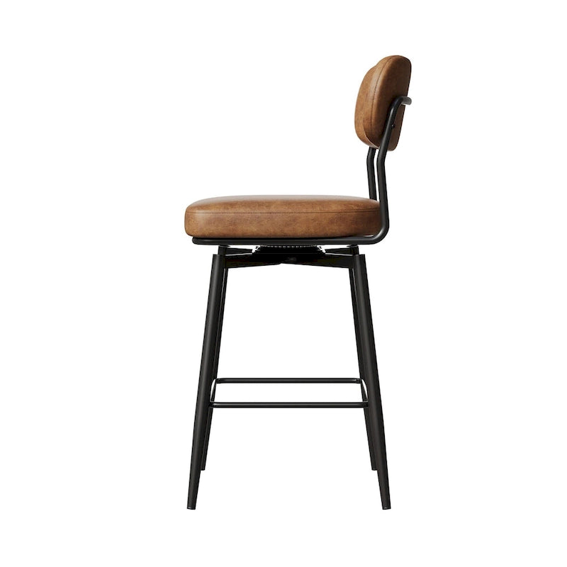 360 Swivel Bar Stools Set of 2 - Leather Upholstered Counter Height Stools with Iron Base for Kitchen Island & Office