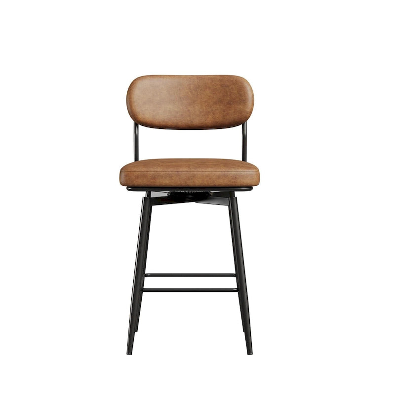 360 Swivel Bar Stools Set of 2 - Leather Upholstered Counter Height Stools with Iron Base for Kitchen Island & Office