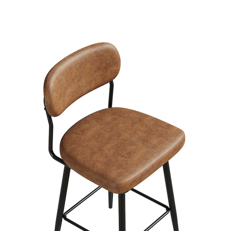 360 Swivel Bar Stools Set of 2 - Leather Upholstered Counter Height Stools with Iron Base for Kitchen Island & Office