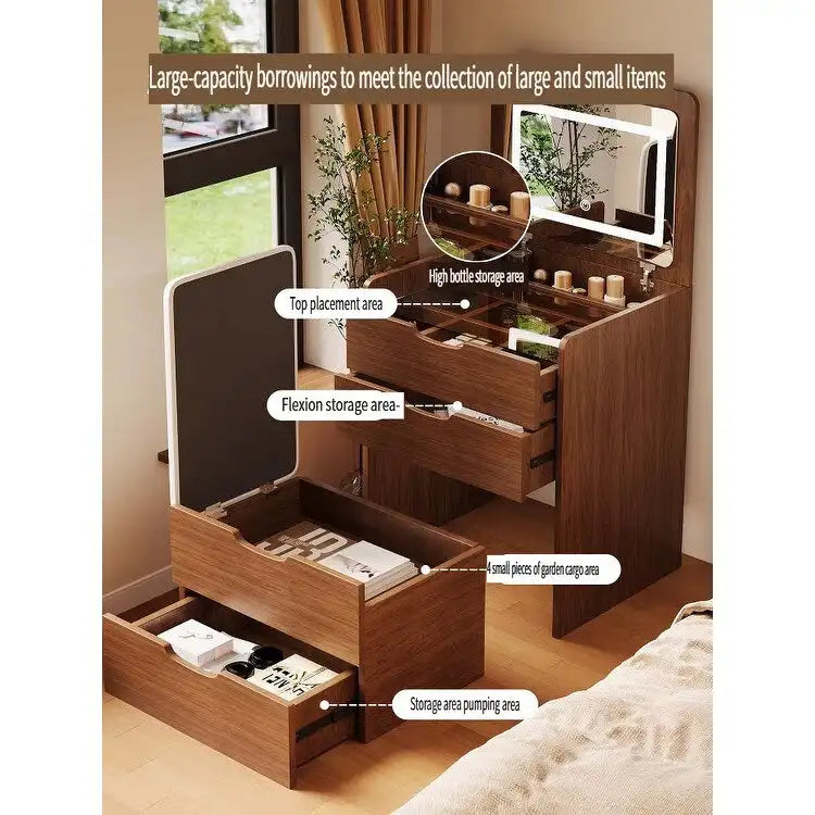 (48cm)3 in 1 Vanity Desk with Plip Top Mirror,Small Make Up Vanity Set with Glass Desktop,Compact Makeup Vanity with 3 Drawers