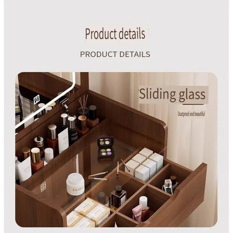 (48cm)3 in 1 Vanity Desk with Plip Top Mirror,Small Make Up Vanity Set with Glass Desktop,Compact Makeup Vanity with 3 Drawers