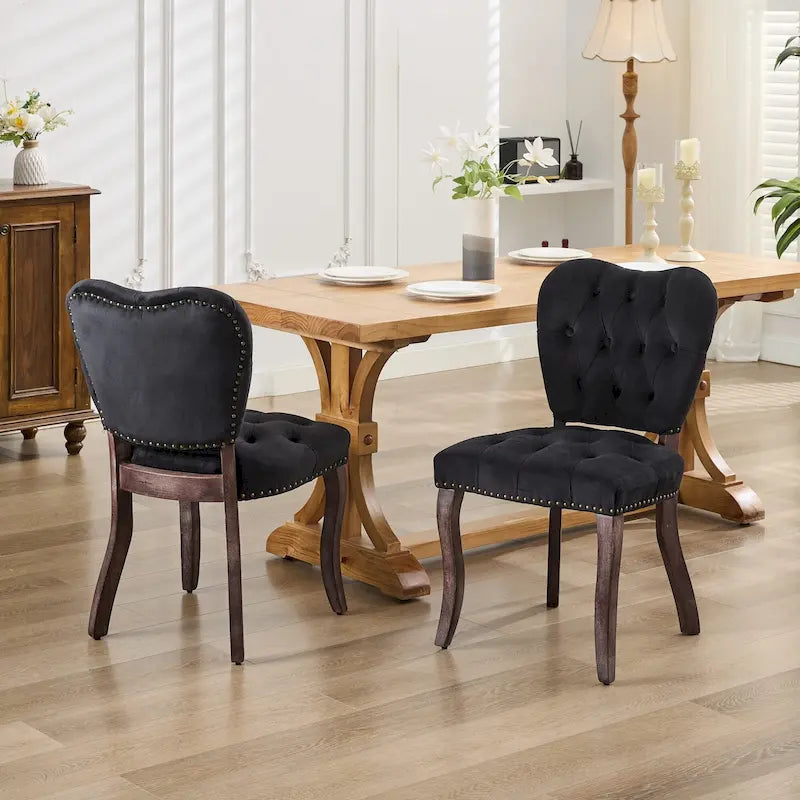 Dining Chairs Set of 2, Soft Tufted Accent Chairs Side Chairs with Wooden Legs, Velvet Upholstered Dining Room Chair