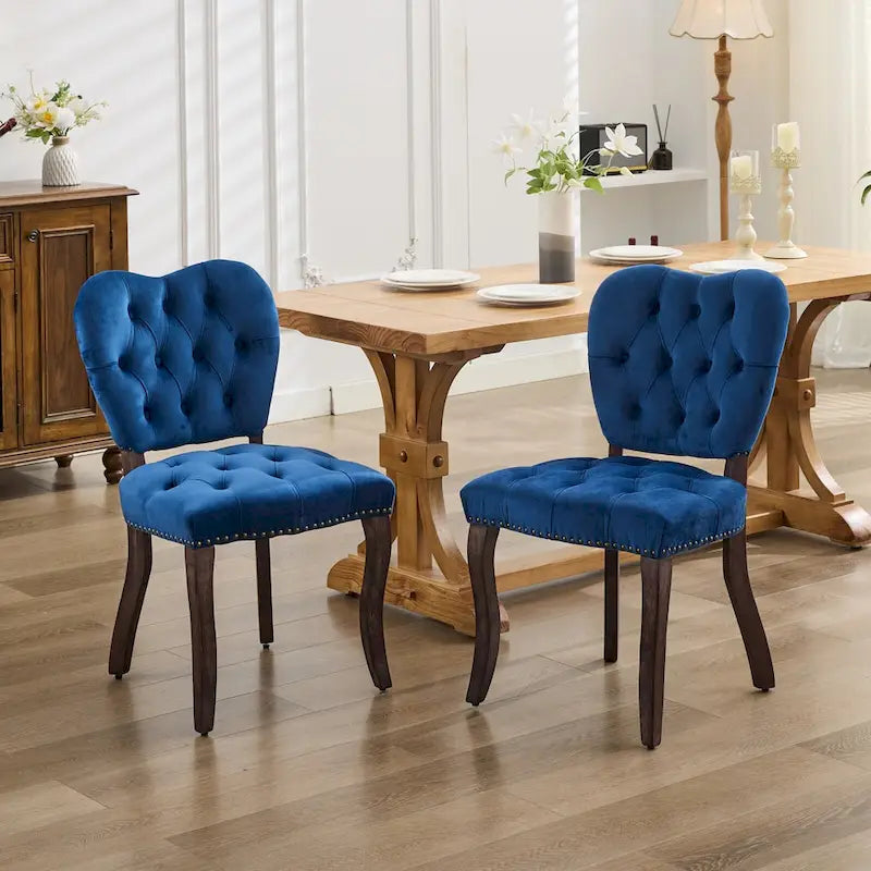 Dining Chairs Set of 2, Soft Tufted Accent Chairs Side Chairs with Wooden Legs, Velvet Upholstered Dining Room Chair