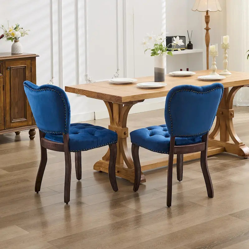 Dining Chairs Set of 2, Soft Tufted Accent Chairs Side Chairs with Wooden Legs, Velvet Upholstered Dining Room Chair