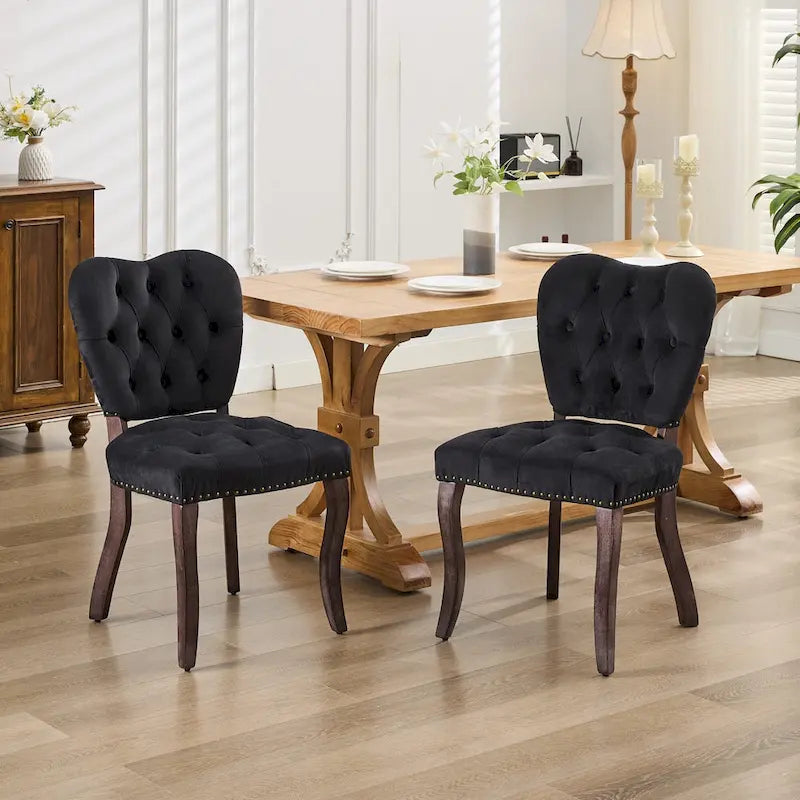 Dining Chairs Set of 2, Soft Tufted Accent Chairs Side Chairs with Wooden Legs, Velvet Upholstered Dining Room Chair