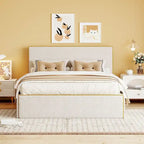 Nordic Creative Full Size Upholstered Platform Bed with 4 Drawers Ample Storage & Headboard & Solid Wood Slats Support