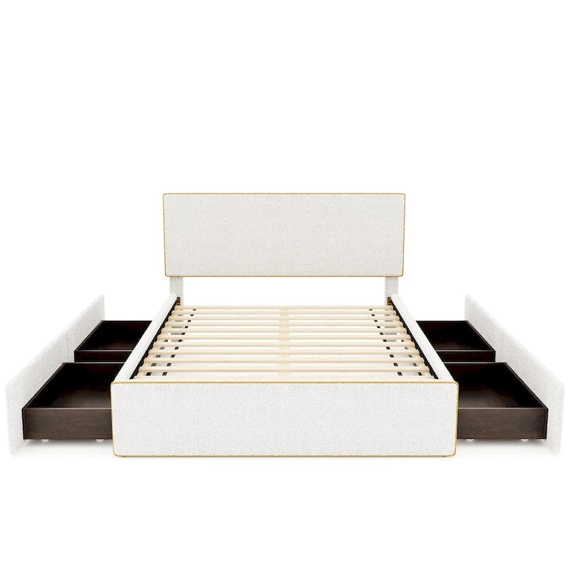 Nordic Creative Full Size Upholstered Platform Bed with 4 Drawers Ample Storage & Headboard & Solid Wood Slats Support