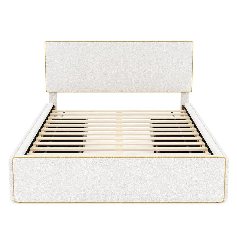 Nordic Creative Full Size Upholstered Platform Bed with 4 Drawers Ample Storage & Headboard & Solid Wood Slats Support