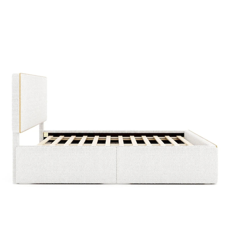 Nordic Creative Full Size Upholstered Platform Bed with 4 Drawers Ample Storage & Headboard & Solid Wood Slats Support