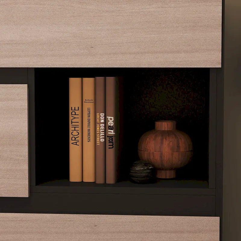 Dresser Sideboard with Wood Grain Drawers and Black Cabinet Wide Organizer for Hallway, Office, or Closet