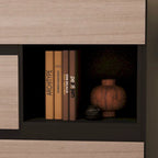 Dresser Sideboard with Wood Grain Drawers and Black Cabinet Wide Organizer for Hallway, Office, or Closet