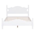 Full Size Wood Platform Bed Frame, Retro Style Upholstered Bed w/ Solid Wooden Slat Support, No Box Spring Needed, Easy Assembly