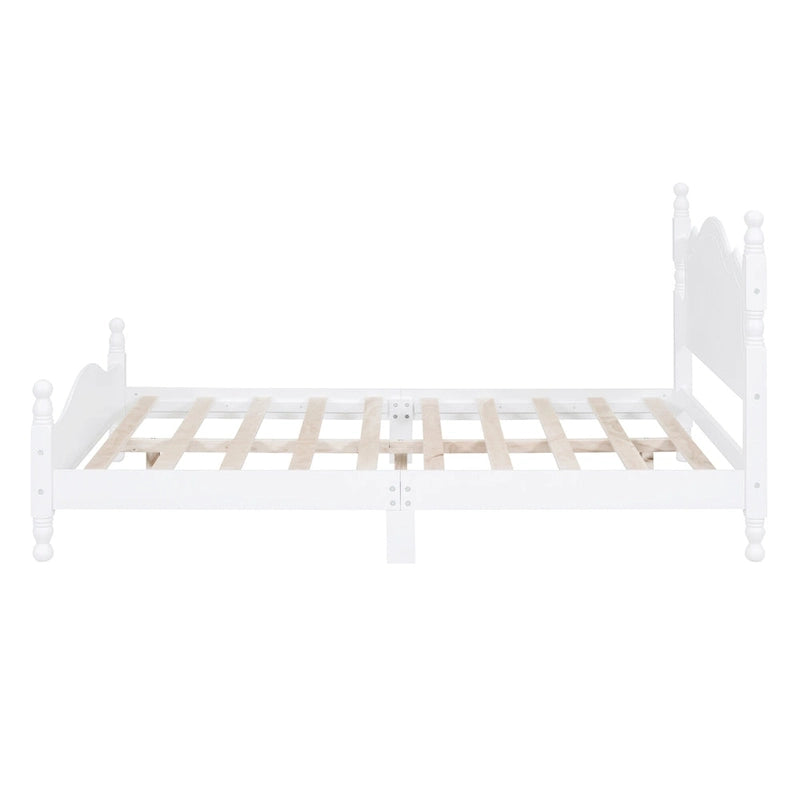 Full Size Wood Platform Bed Frame, Retro Style Upholstered Bed w/ Solid Wooden Slat Support, No Box Spring Needed, Easy Assembly