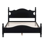 Full Size Wood Platform Bed Frame, Retro Style Upholstered Bed w/ Solid Wooden Slat Support, No Box Spring Needed, Easy Assembly