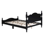 Full Size Wood Platform Bed Frame, Retro Style Upholstered Bed w/ Solid Wooden Slat Support, No Box Spring Needed, Easy Assembly