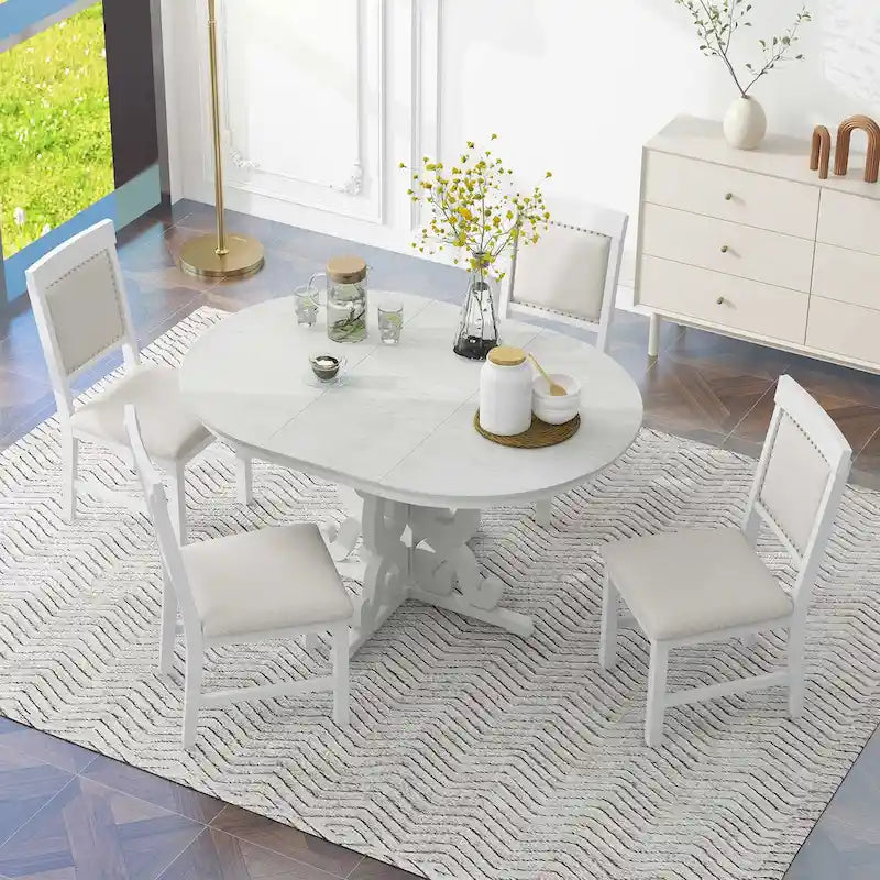 Retro Functional Dining Set Extendable Dining Table and Chair Sets with Removable Folding Plates for Dining Room and Kitchen