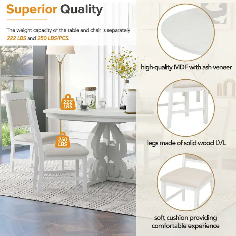 Retro Functional Dining Set Extendable Dining Table and Chair Sets with Removable Folding Plates for Dining Room and Kitchen