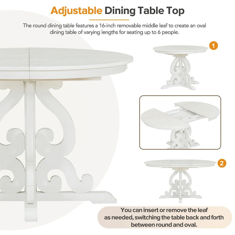 Retro Functional Dining Set Extendable Dining Table and Chair Sets with Removable Folding Plates for Dining Room and Kitchen