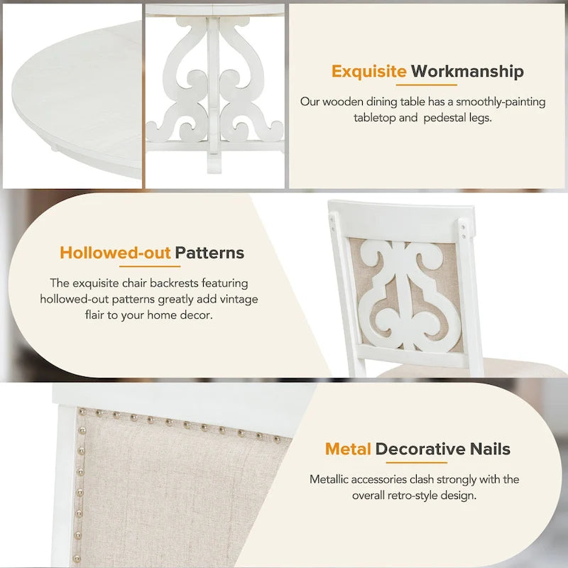 Retro Functional Dining Set Extendable Dining Table and Chair Sets with Removable Folding Plates for Dining Room and Kitchen