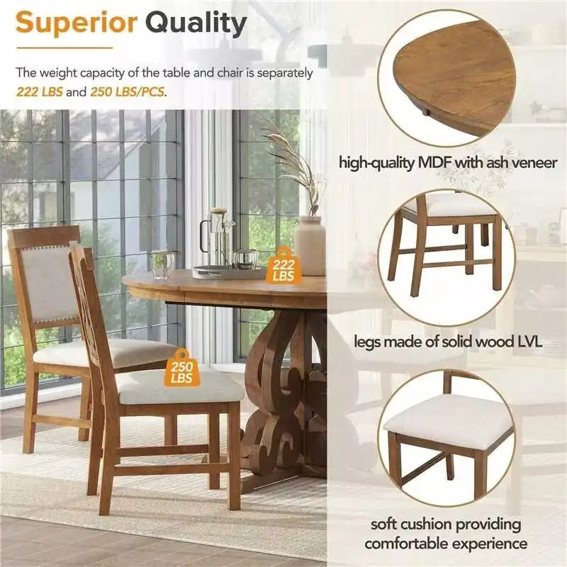 Retro Functional Dining Set Extendable Dining Table and Chair Sets with Removable Folding Plates for Dining Room and Kitchen