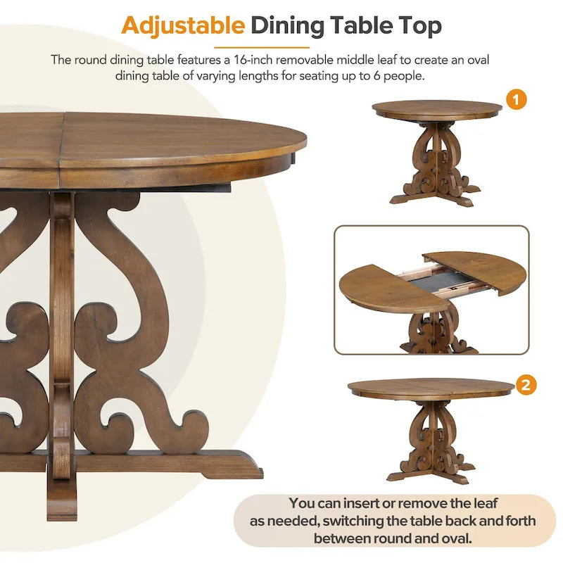 Retro Functional Dining Set Extendable Dining Table and Chair Sets with Removable Folding Plates for Dining Room and Kitchen