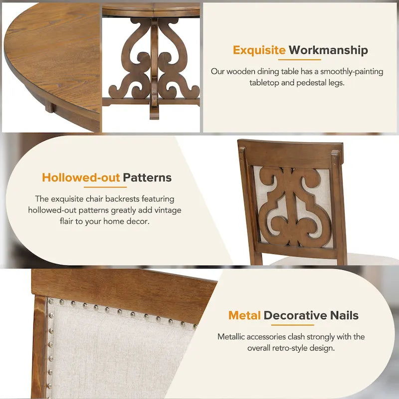 Retro Functional Dining Set Extendable Dining Table and Chair Sets with Removable Folding Plates for Dining Room and Kitchen