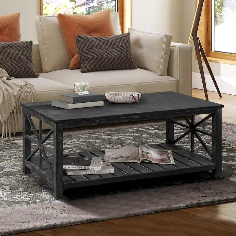 47 Modern Farmhouse Coffee Table with Storage Shelf