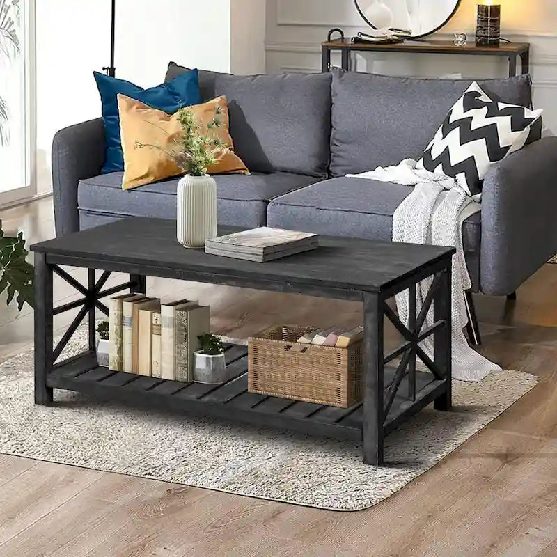 47 Modern Farmhouse Coffee Table with Storage Shelf
