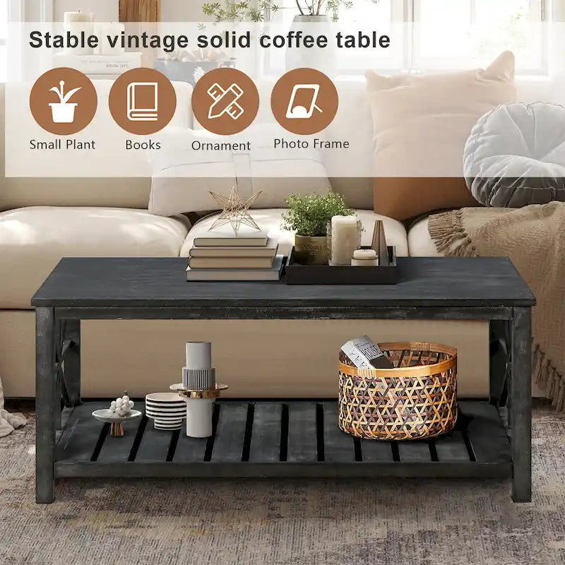 47 Modern Farmhouse Coffee Table with Storage Shelf