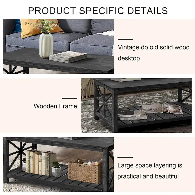 47 Modern Farmhouse Coffee Table with Storage Shelf