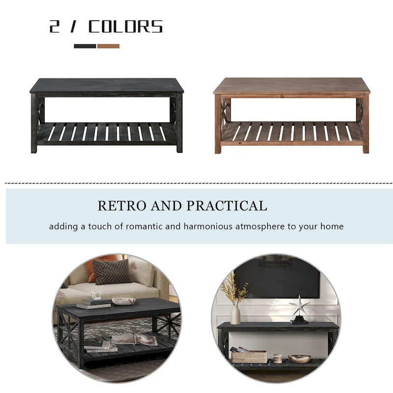 47 Modern Farmhouse Coffee Table with Storage Shelf