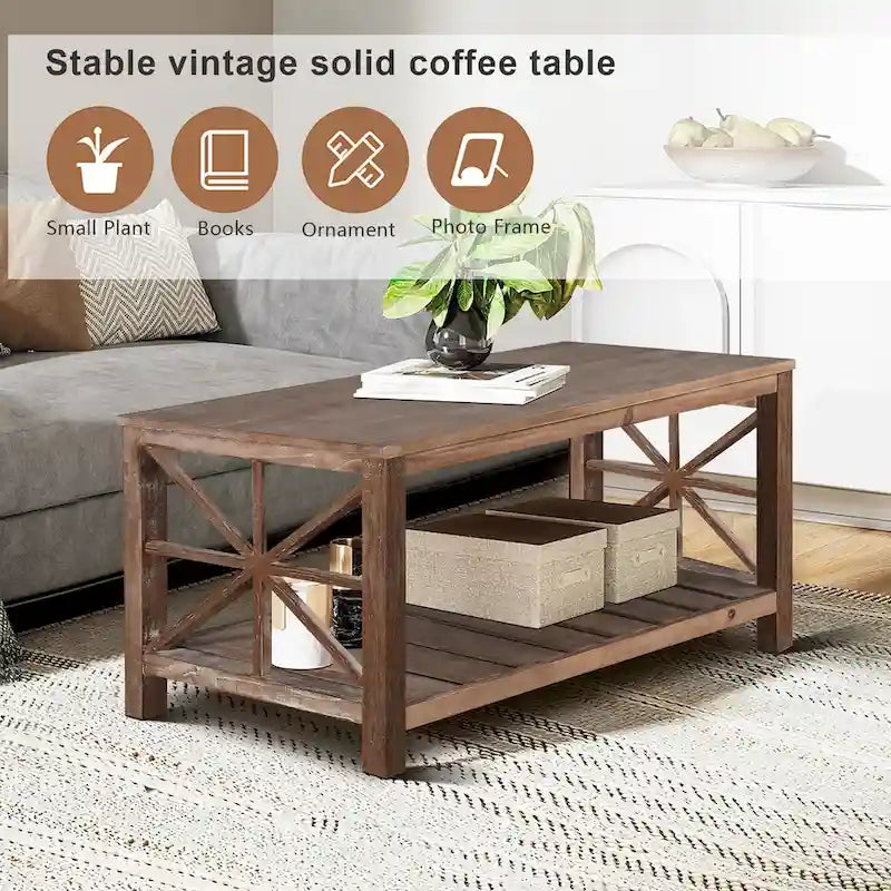 47 Modern Farmhouse Coffee Table with Storage Shelf