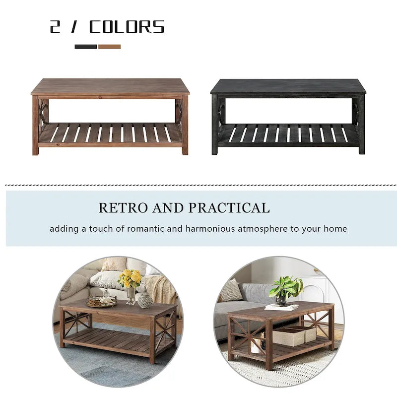 47 Modern Farmhouse Coffee Table with Storage Shelf