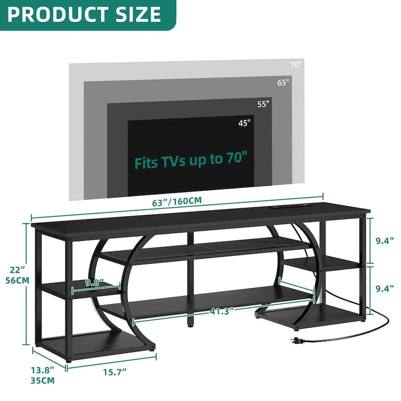 Moasis Industrial LED TV Stand for 65/70 Inch TV with Power Outlets and Shelves