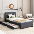 Twin Upholstered Platform Bed with Storage Drawers & USB Ports