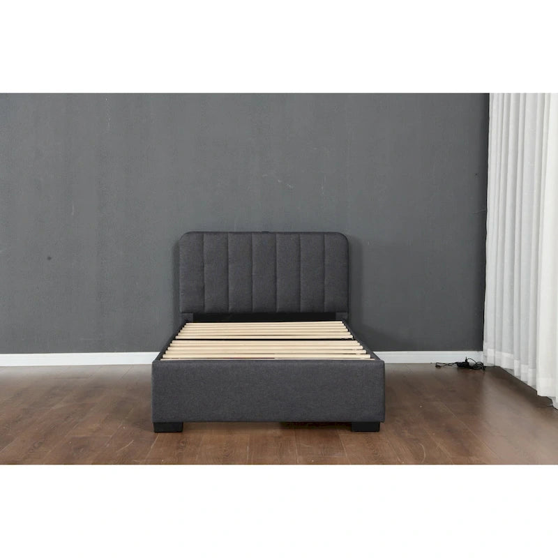 Twin Upholstered Platform Bed with Storage Drawers & USB Ports