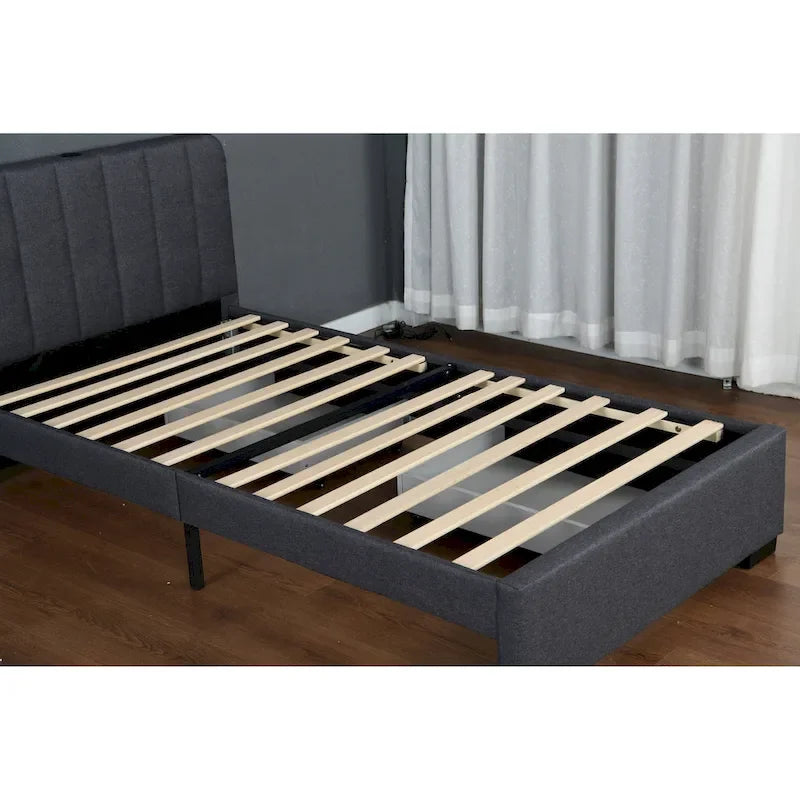 Twin Upholstered Platform Bed with Storage Drawers & USB Ports
