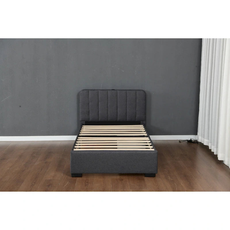 Twin Upholstered Platform Bed with Storage Drawers & USB Ports
