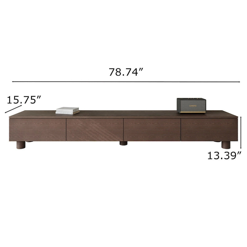 78.74 Mid Century Modern TV Stands, Dark Brown Solid Wood Media Consoler